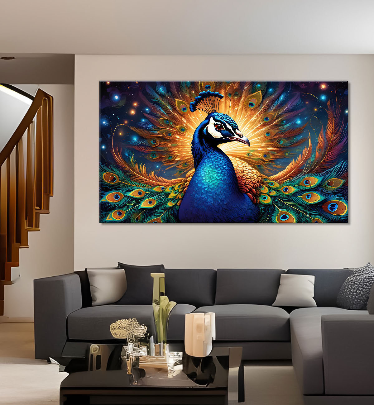 Peacock in bright colors oil painting Canvas Painting - Design - Peacock-34