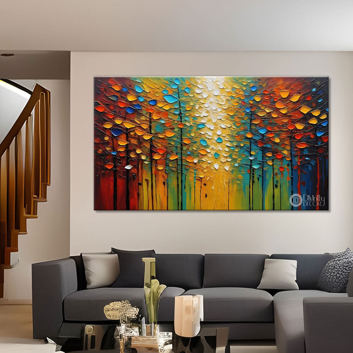 Tree in textured modern art Canvas Painting - Design - Modern-L-351