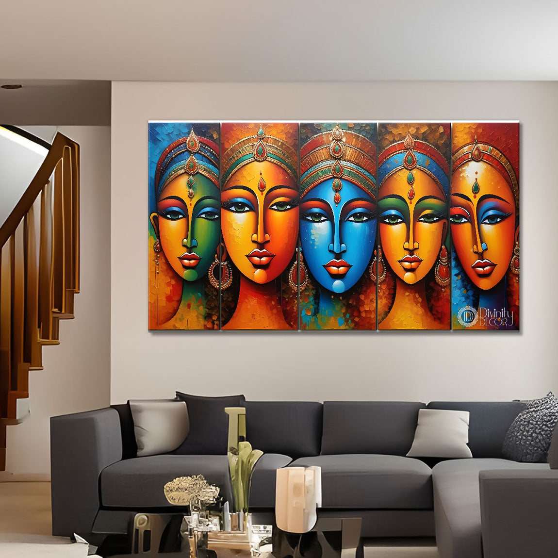 Beautiful tribal women textured modern art Canvas Painting - Design - Modern-L-353