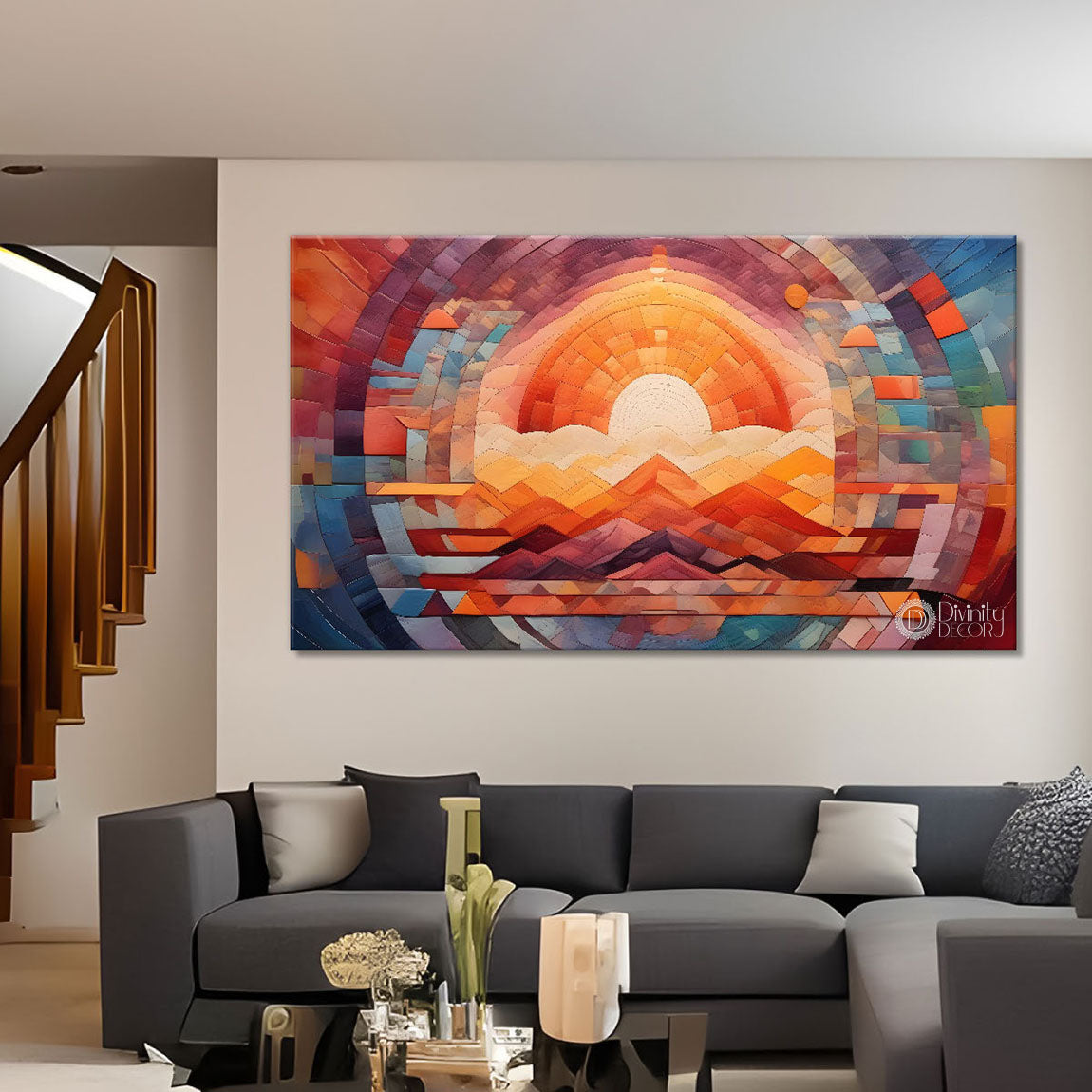 Sunset view textured modern art Canvas Painting - Design - Modern-L-354