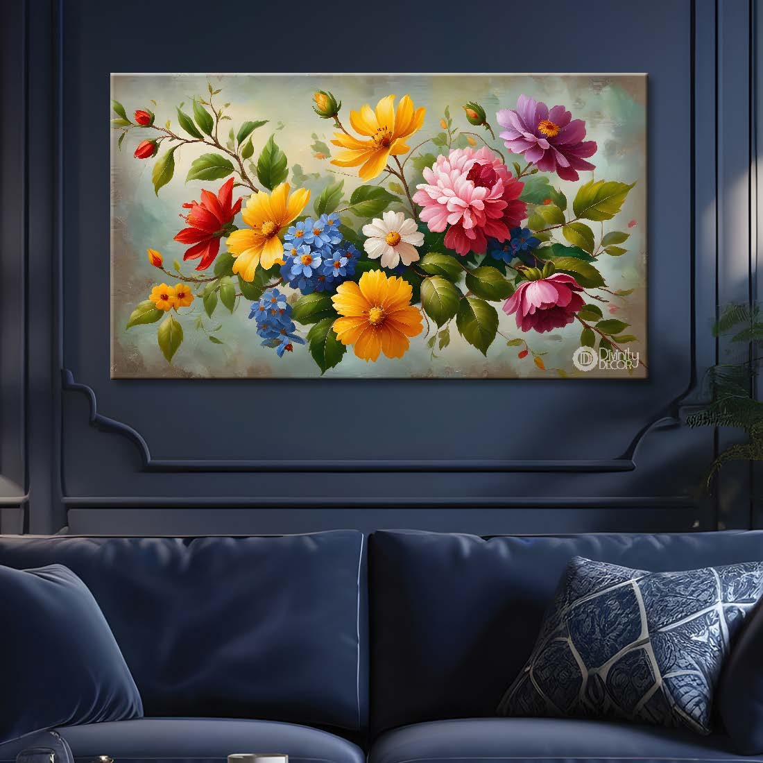 Colorful flowers in light background canvas painting- Flower-355