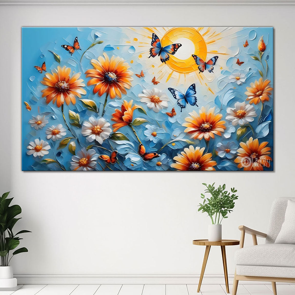 Flowers and butterfly textured art Canvas Painting - Nature Art -356