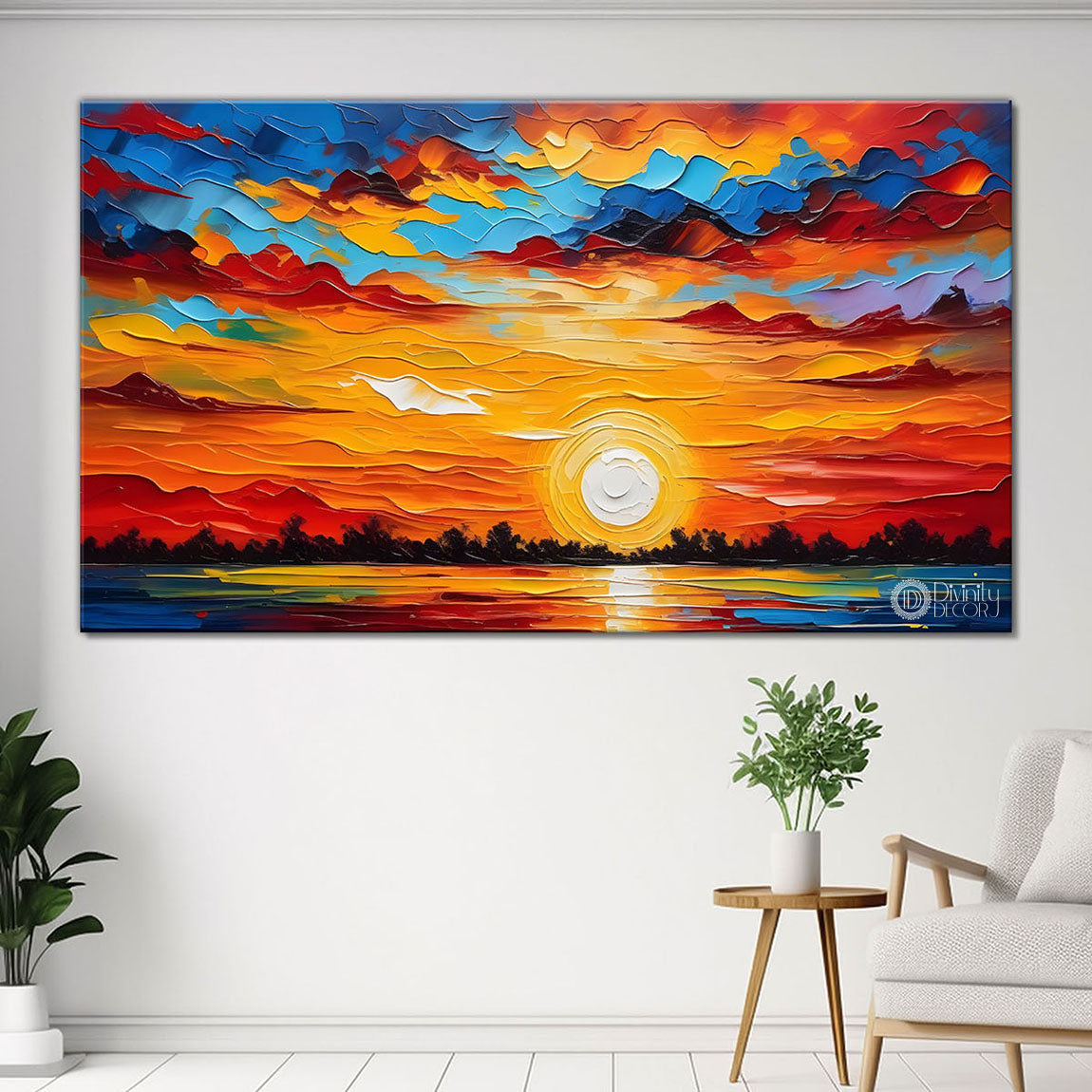 Sunset view in textured painting Canvas Painting - Nature Art -357