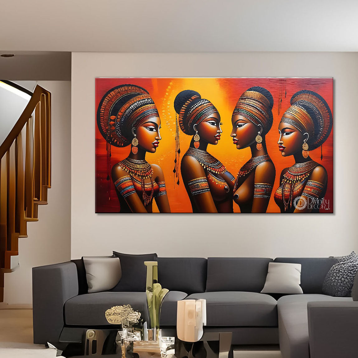 Tribal ladies with bright background textured art Canvas Painting - Design - Modern-L-357