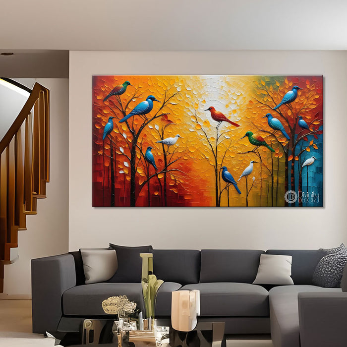 Birds in textured modern art Canvas Painting - Design - Modern-L-358