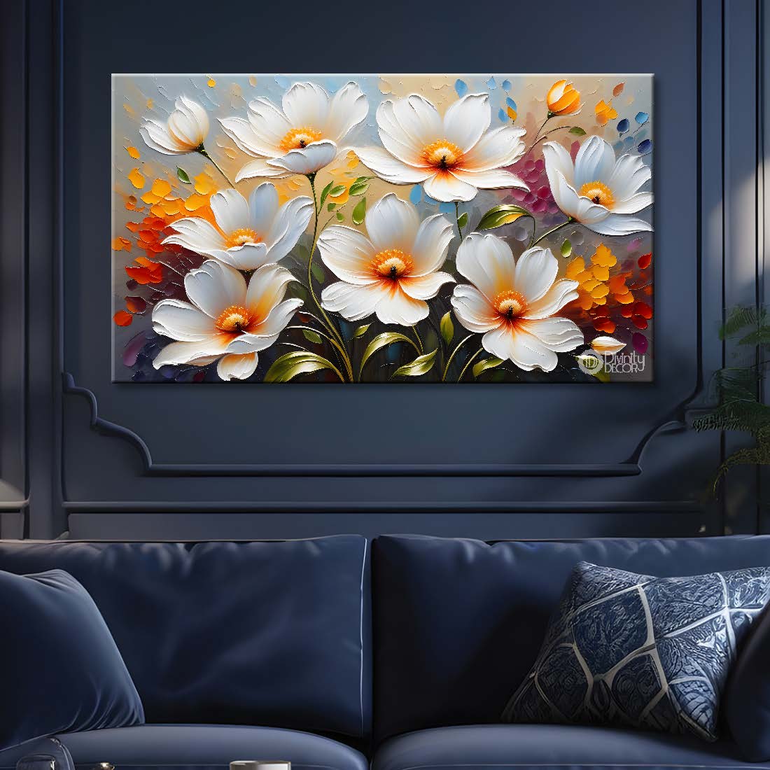 White flowers in light background canvas painting- Flower-360