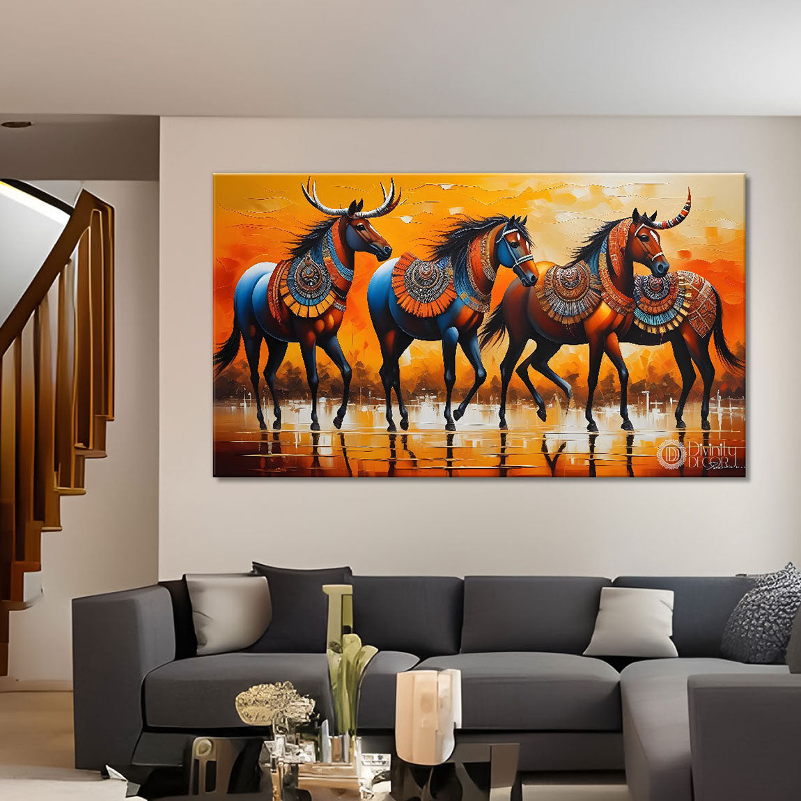 Horse textured modern art Canvas Painting - Design - Modern-L-361