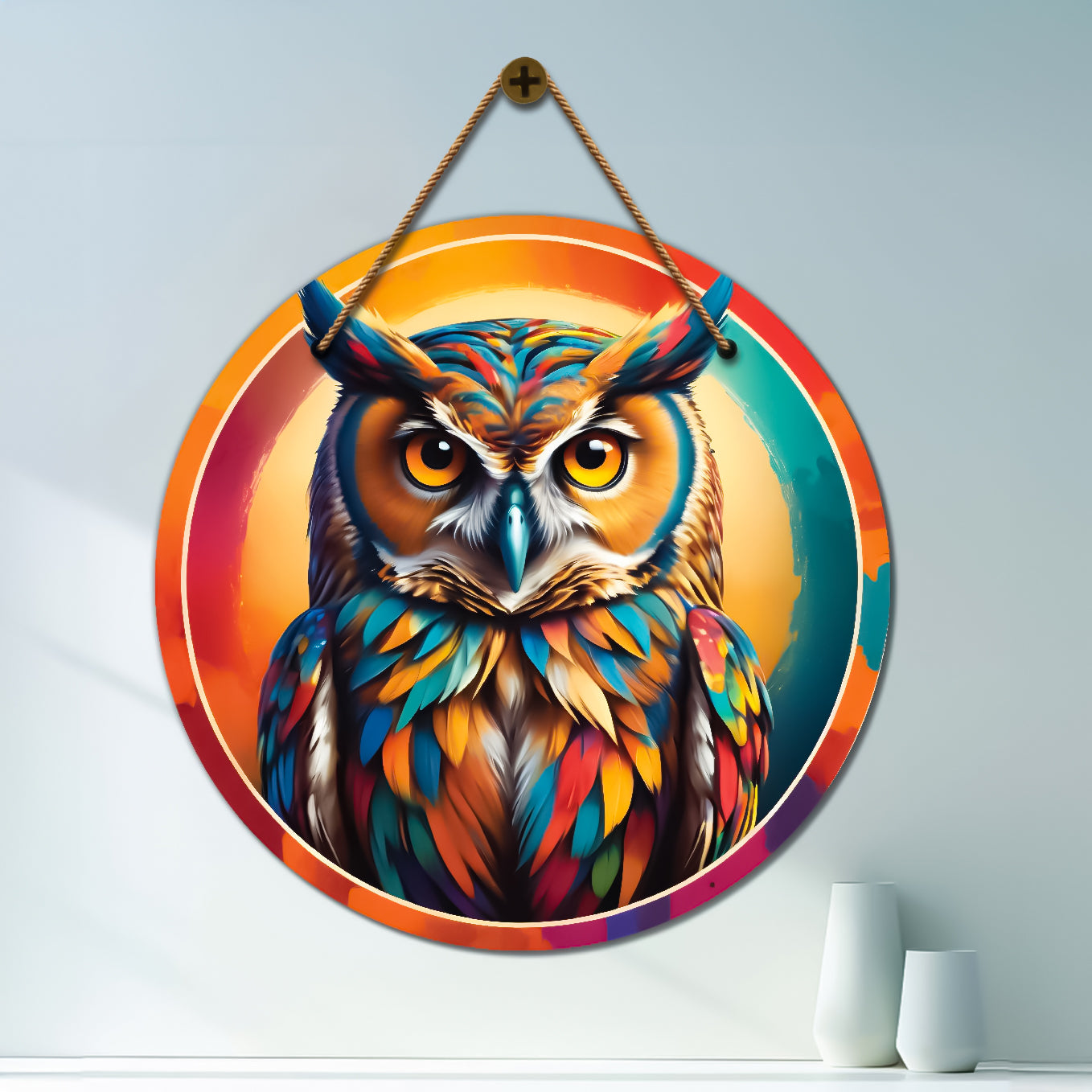 Owl in colorful mandala Round Wooden Wall Hanging for wall Décor - Design - 362