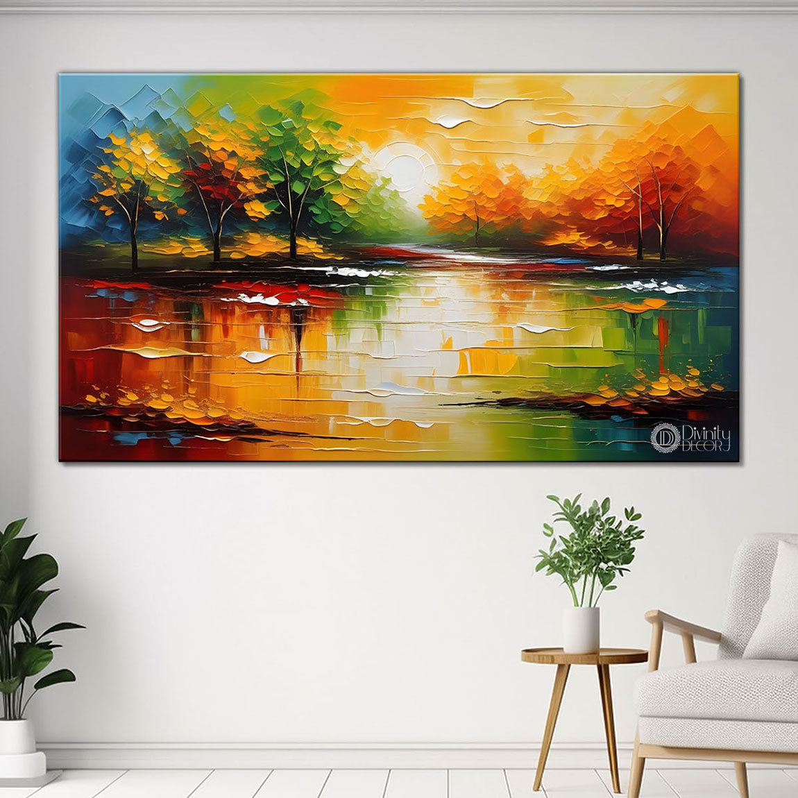 Colorful sunrise view textured painting Canvas Painting - Nature Art -363