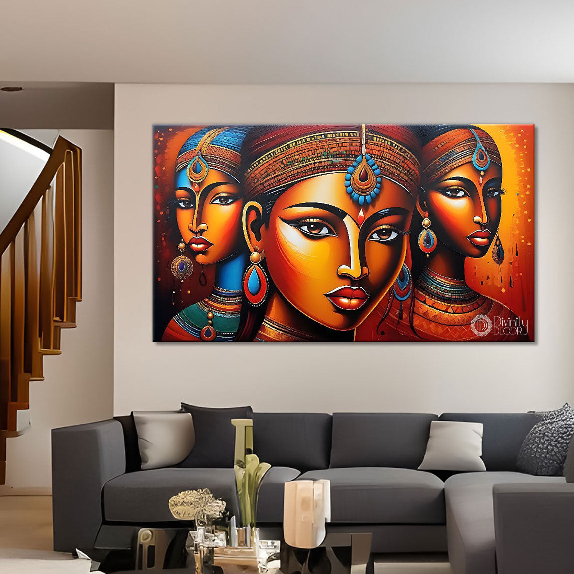 Beautiful tribal women textured modern art Canvas Painting - Design - Modern-L-364