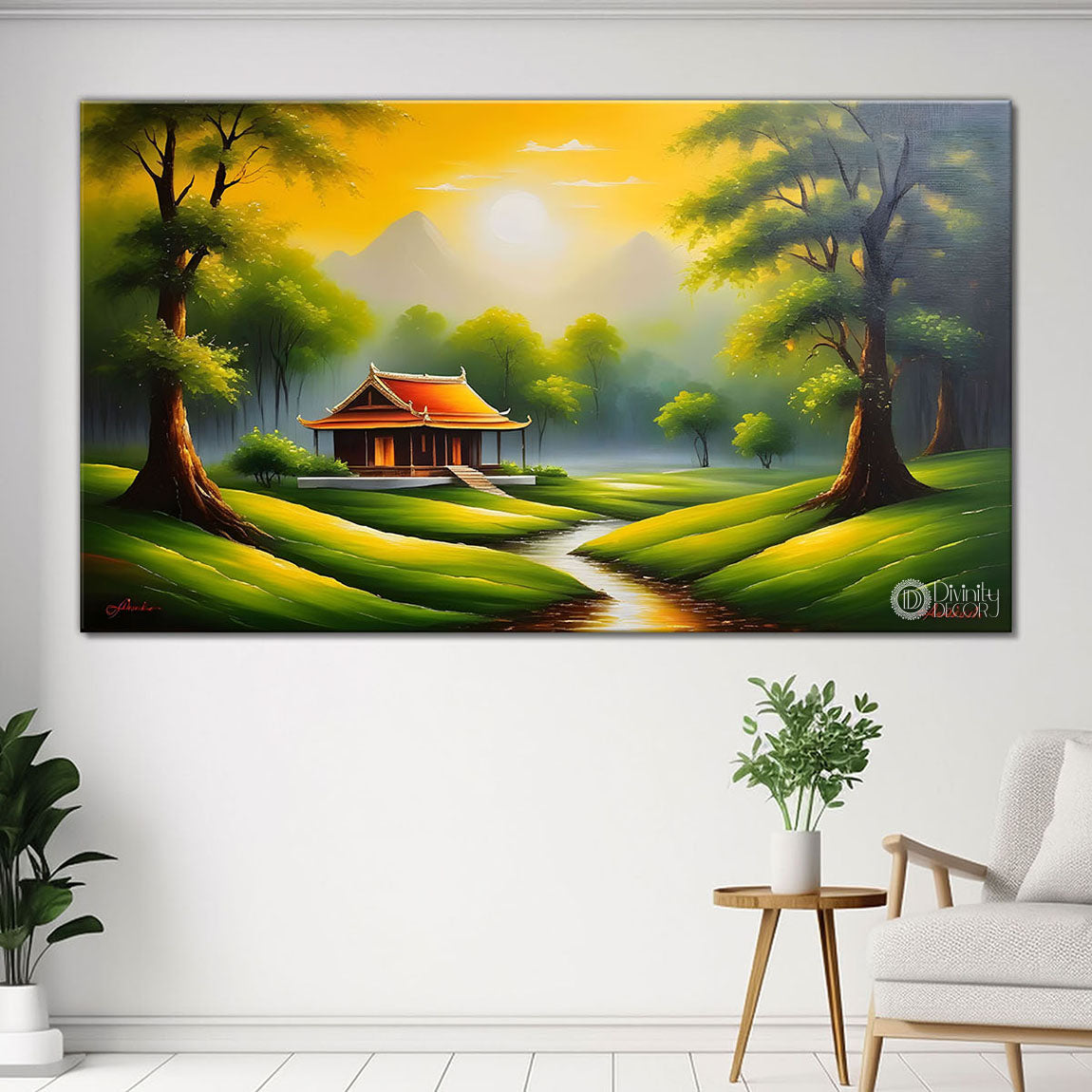 Greenery with house painting Canvas Painting - Nature Art -364