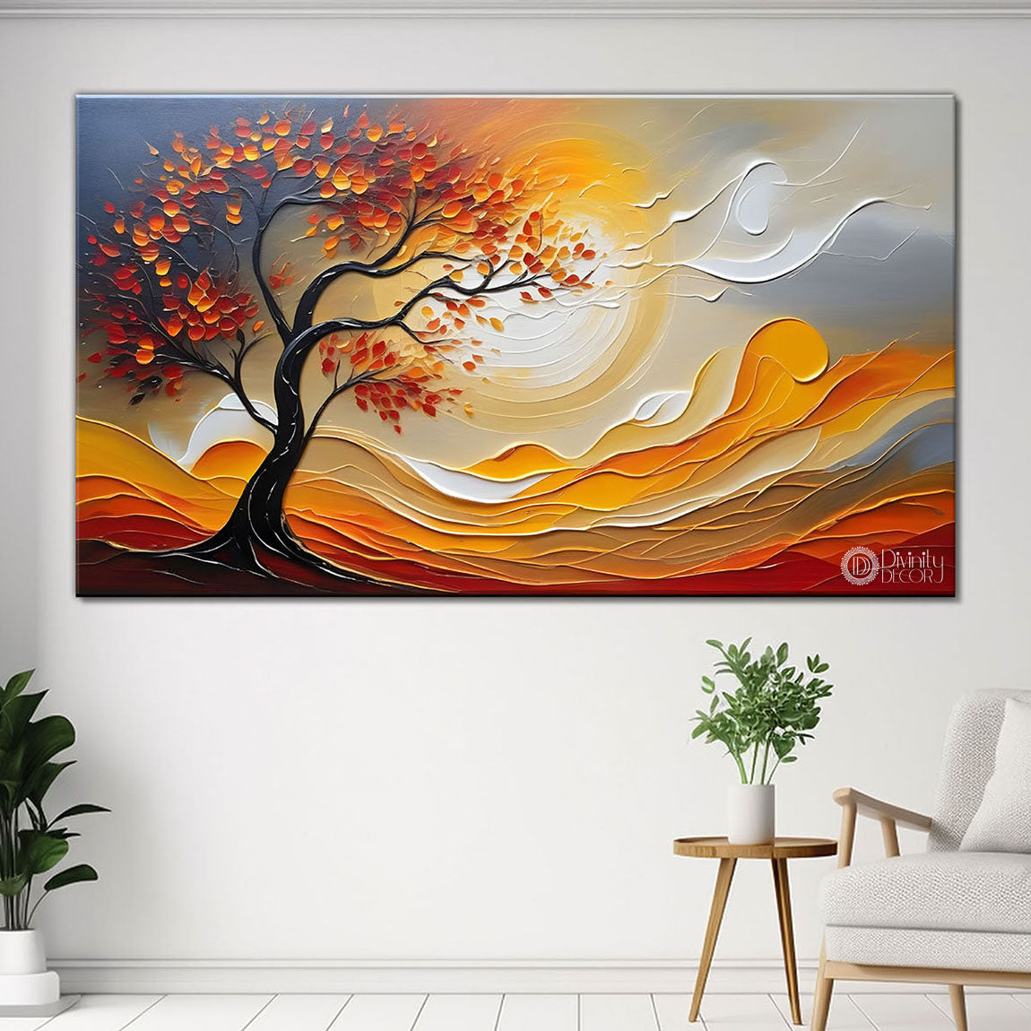Orange tree with sun painting Canvas Painting - Nature Art -365