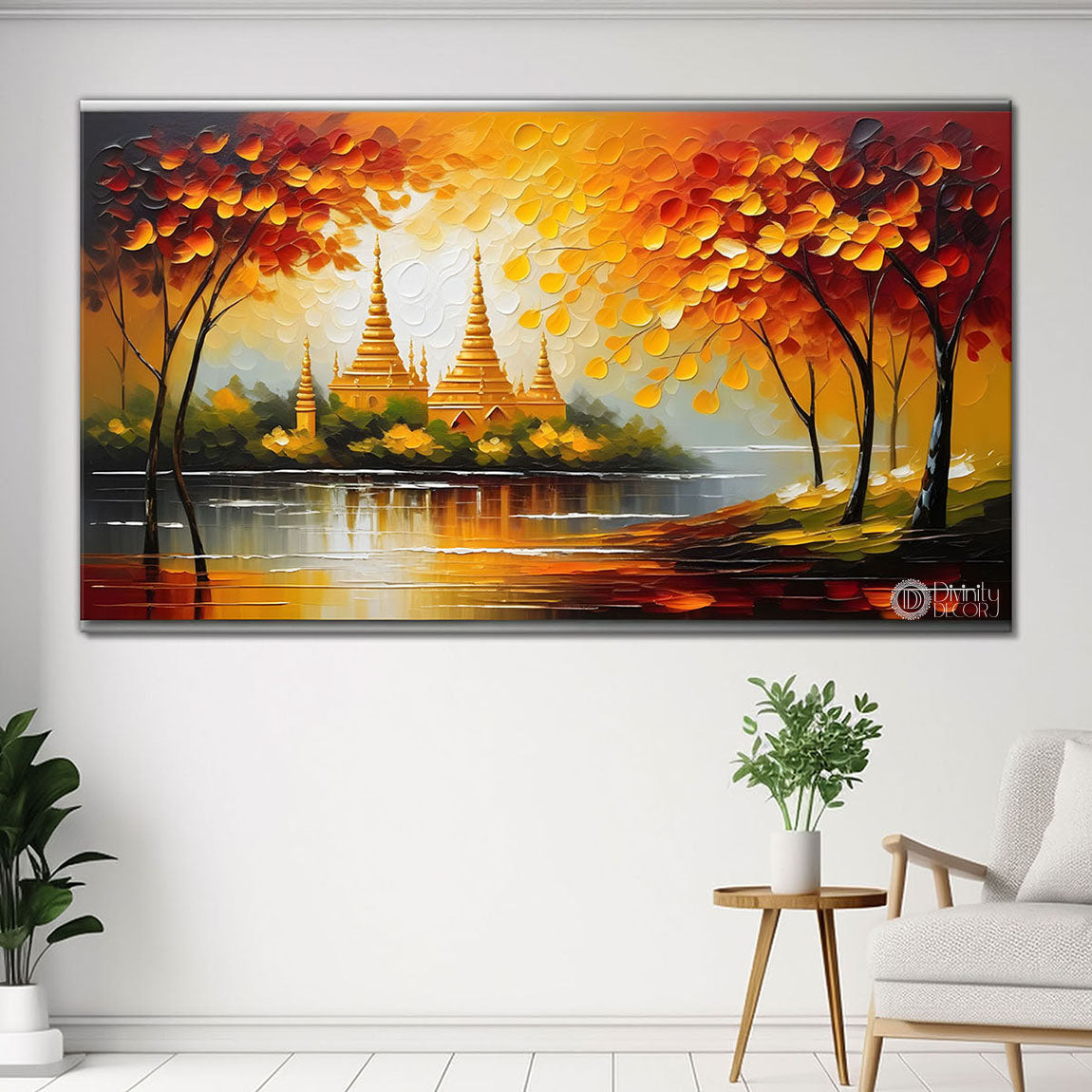 Orange trees with sun painting Canvas Painting - Nature Art -367