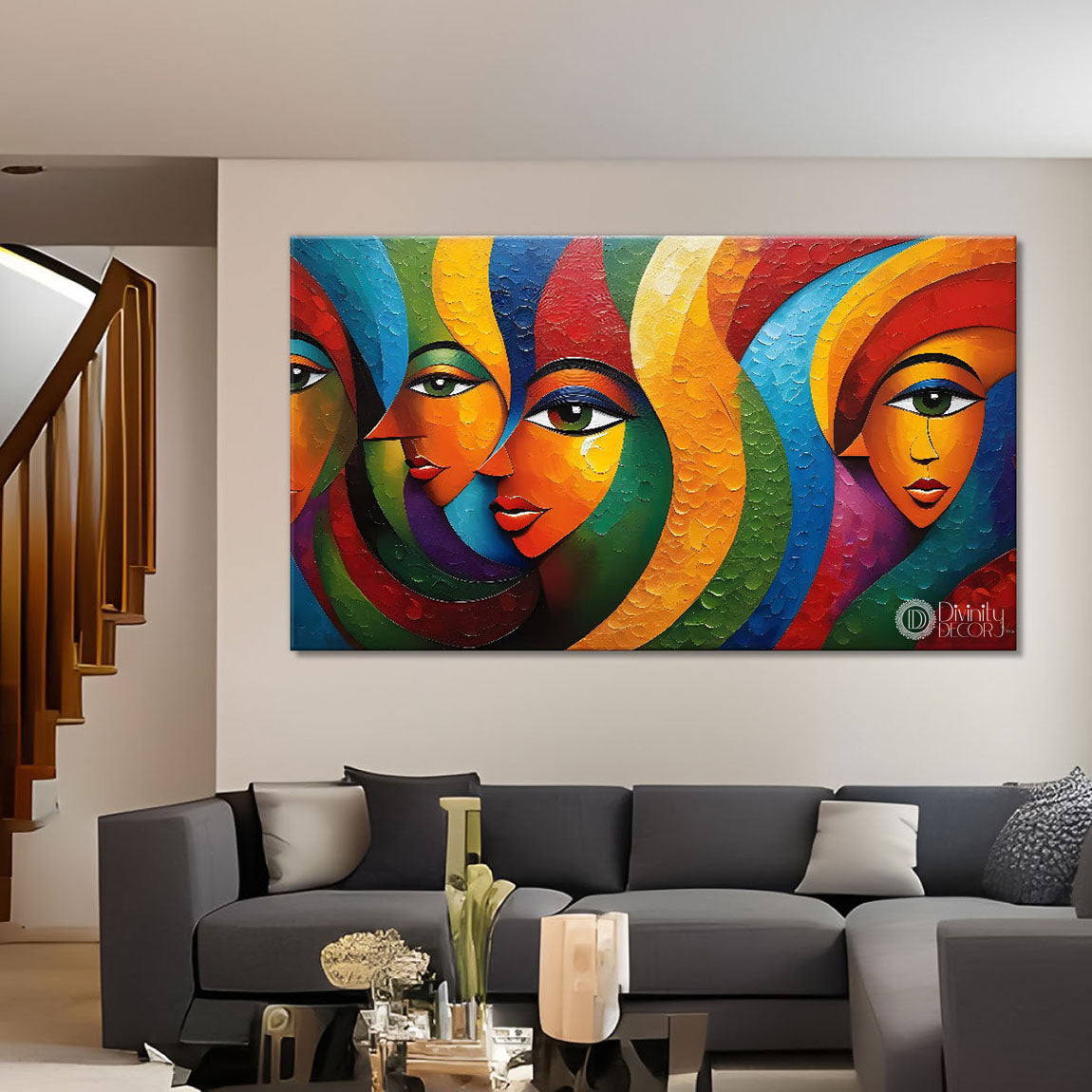 Beautiful women with colorful modern art Canvas Painting - Design - Modern-L-367