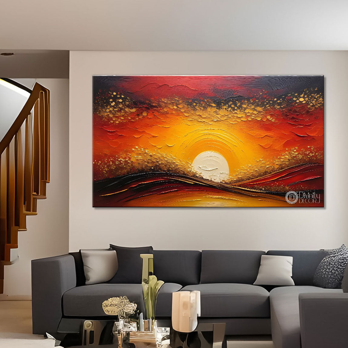 Sunset view textured modern art Canvas Painting - Design - Modern-L-368