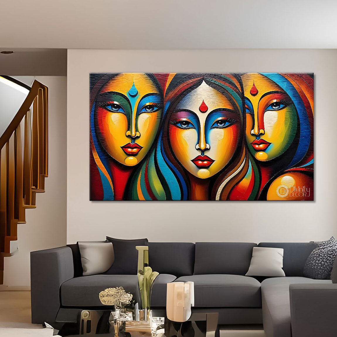 Multiple faces in textured modern art Canvas Painting - Design - Modern-L-369