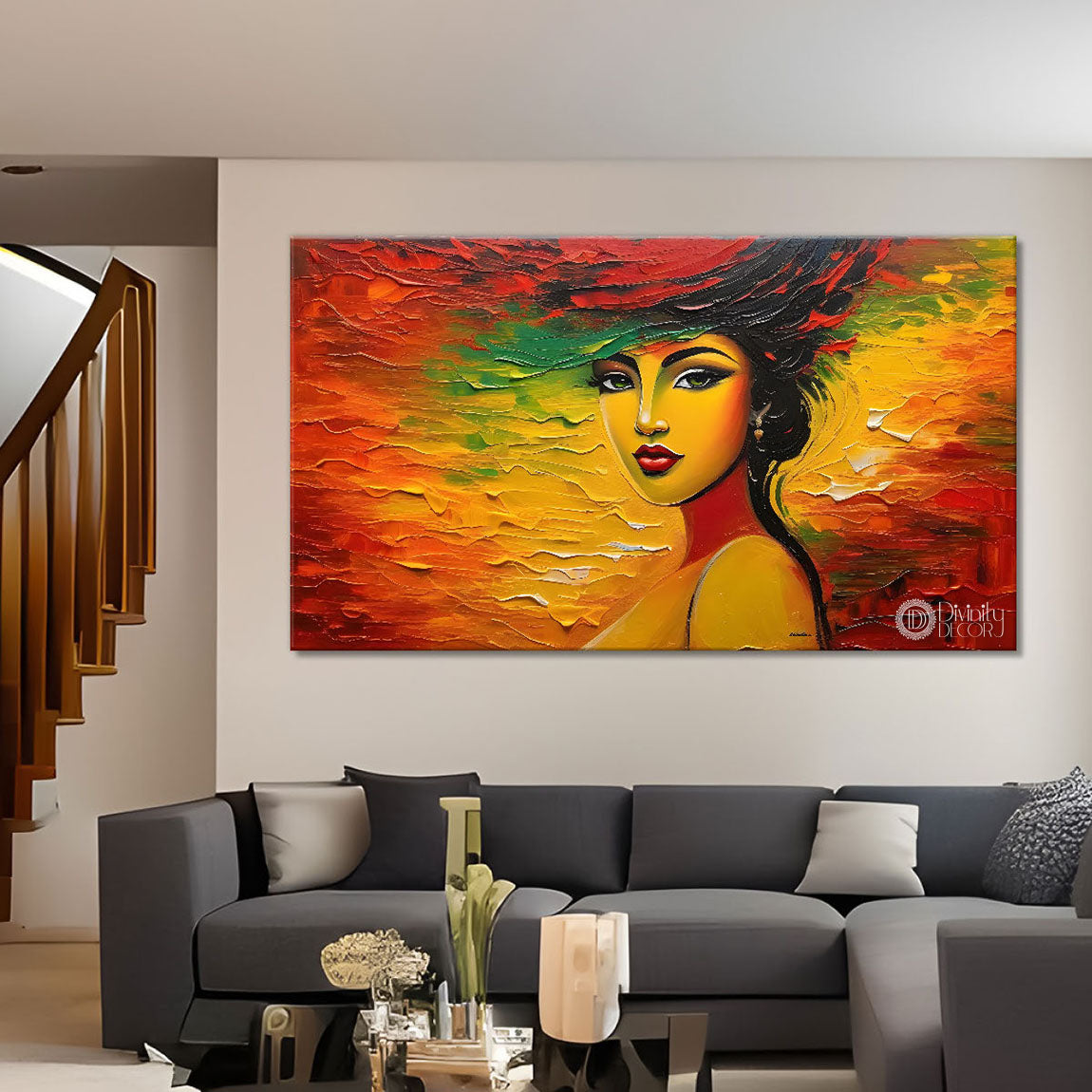 Beautiful woman with colorful background modern art Canvas Painting - Design - Modern-L-370