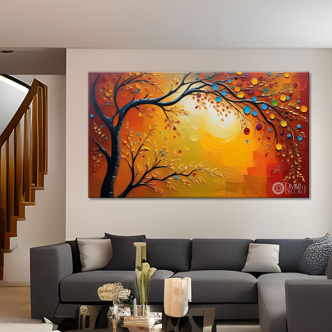 Tree in textured modern art Canvas Painting - Design - Modern-L-371