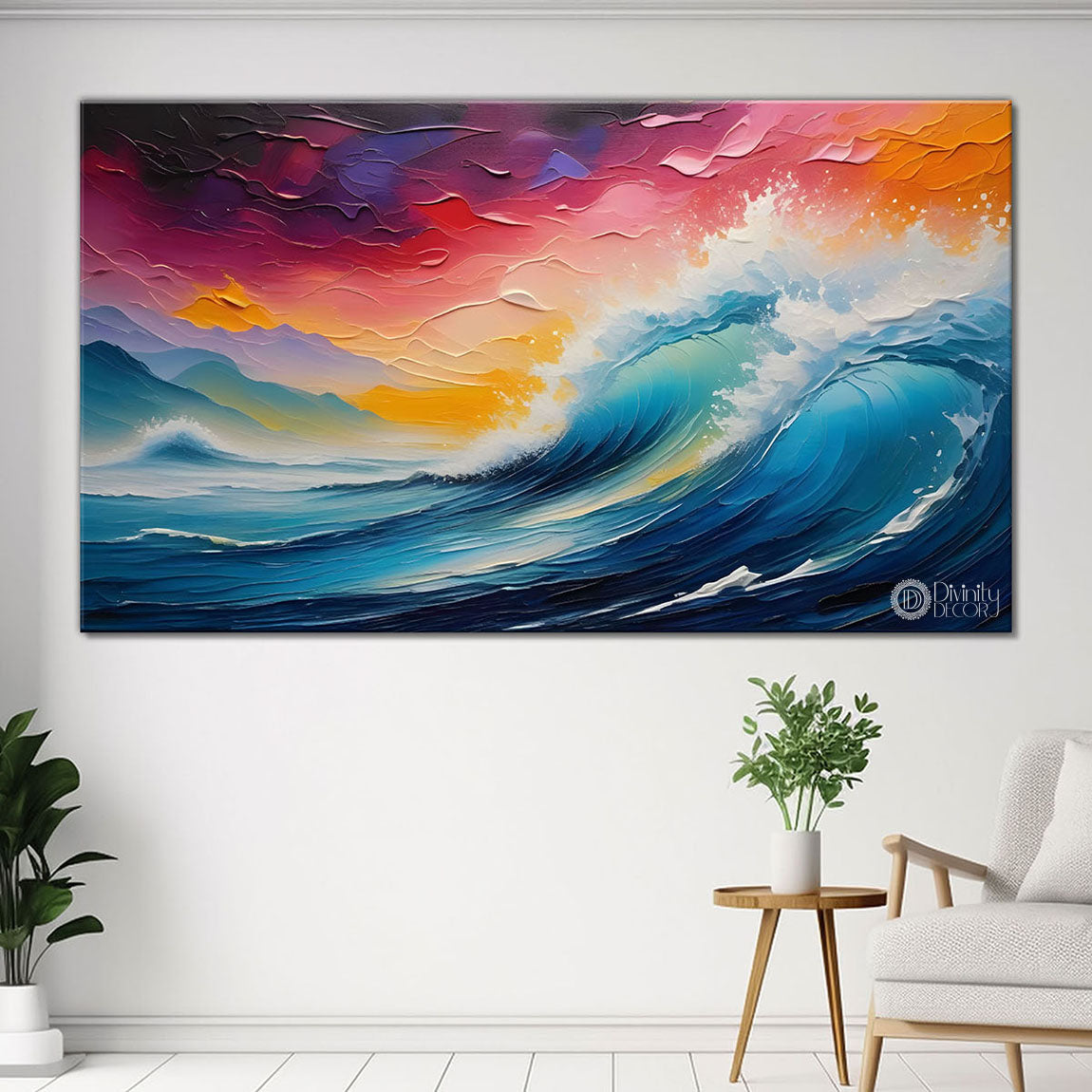 Waves with sunset painting Canvas Painting - Nature Art -372