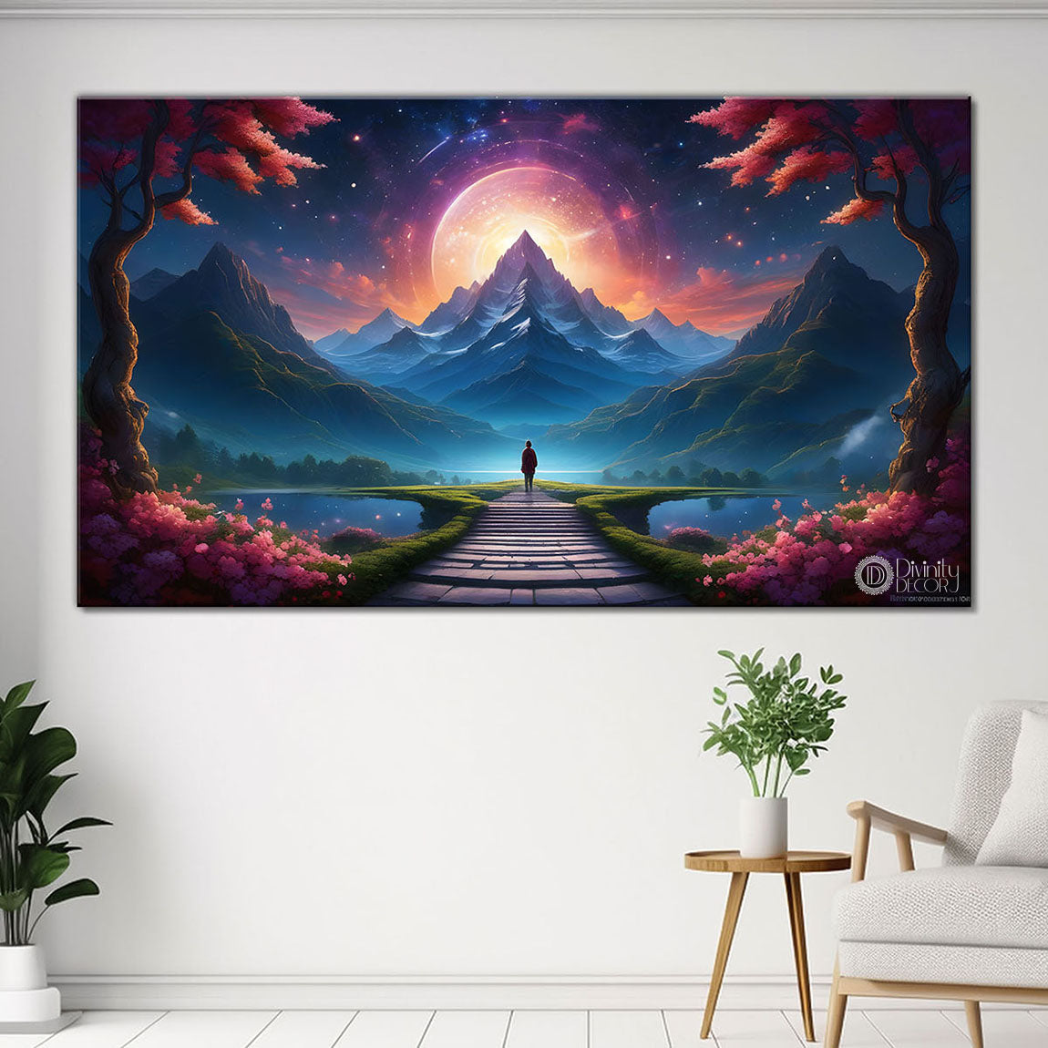 Mountains and trees in the night painting Canvas Painting - Nature Art -374
