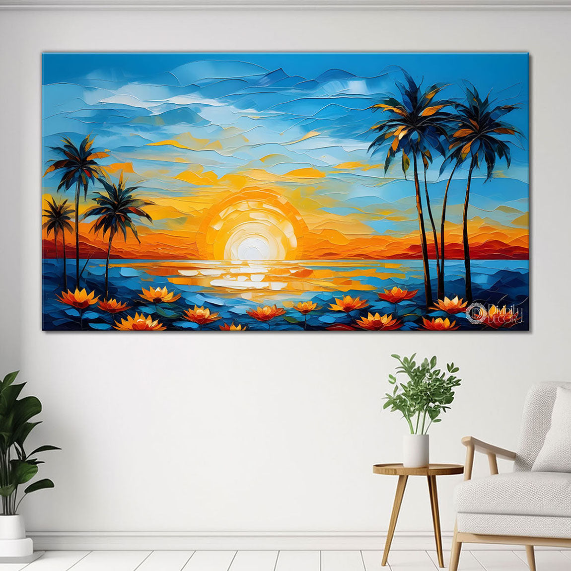 Sunrise with flowers painting Canvas Painting - Nature Art -375