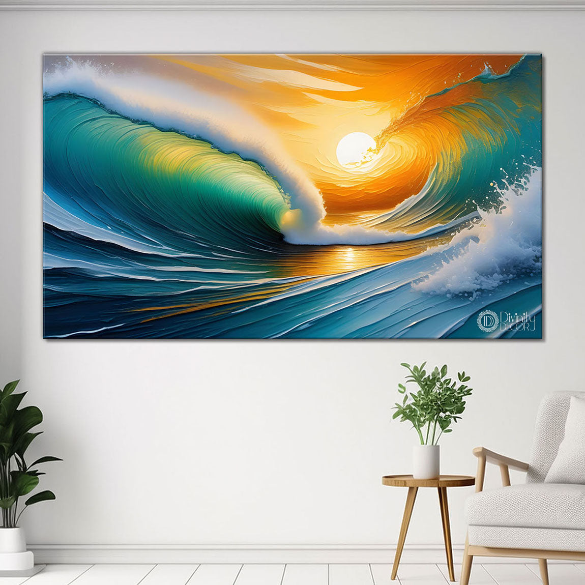 Waves and sun textured painting Canvas Painting - Nature Art -380