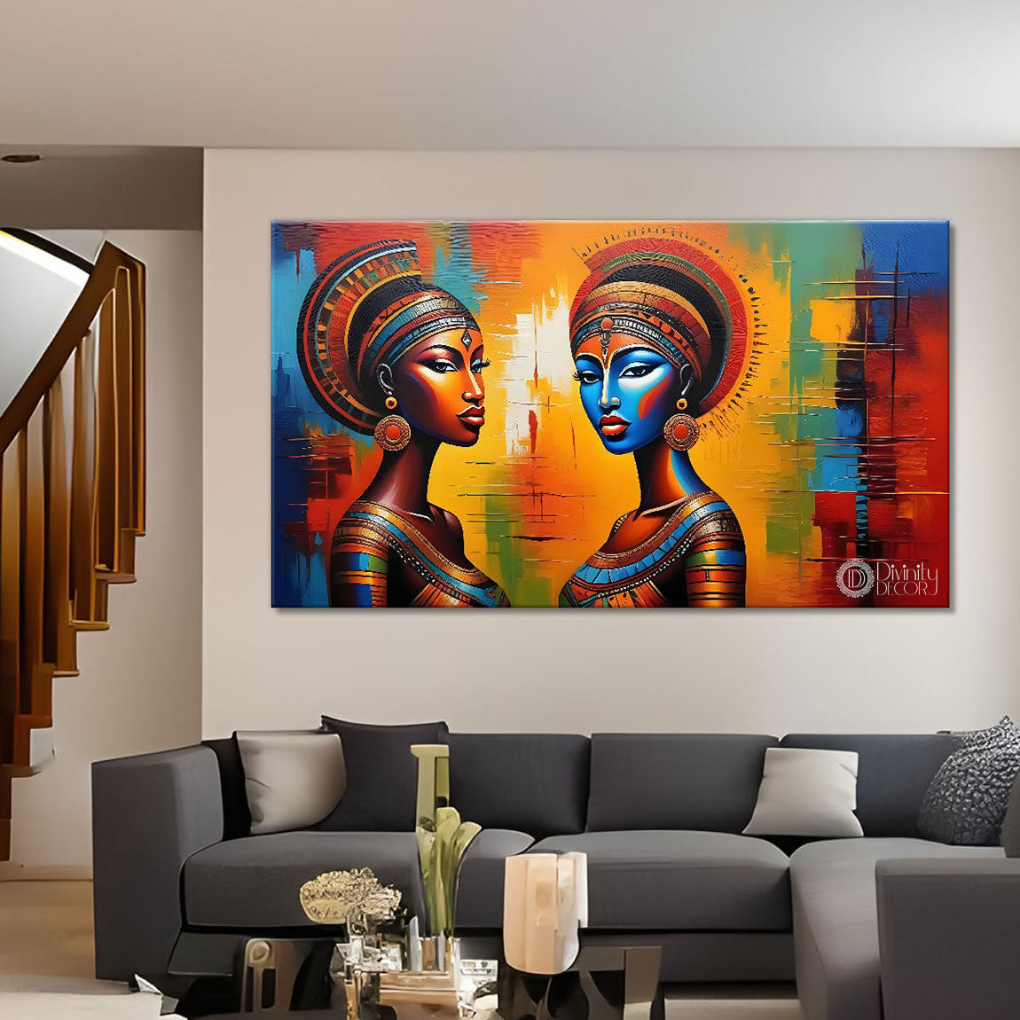Beautiful tribal women textured modern art Canvas Painting - Design - Modern-L-380