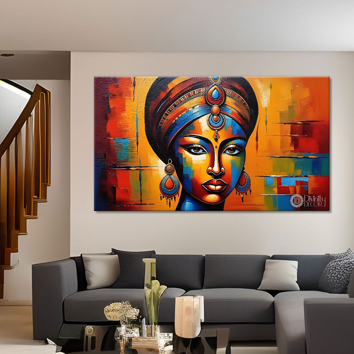 Tribal lady face modern art Canvas Painting - Design - Modern-L-381