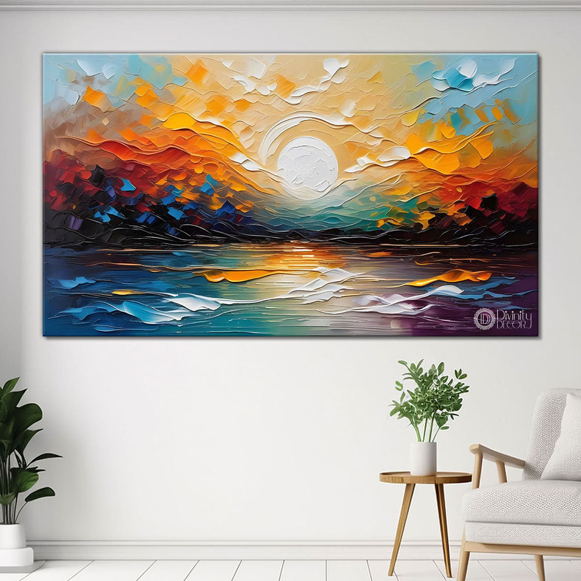 Sunset view in textured painting Canvas Painting - Nature Art -382