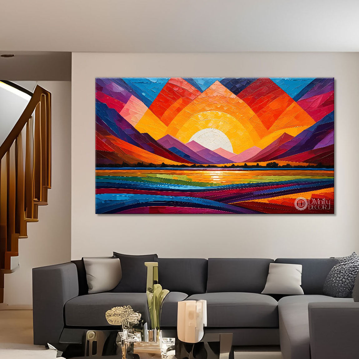 Sunset view textured modern art Canvas Painting - Design - Modern-L-382
