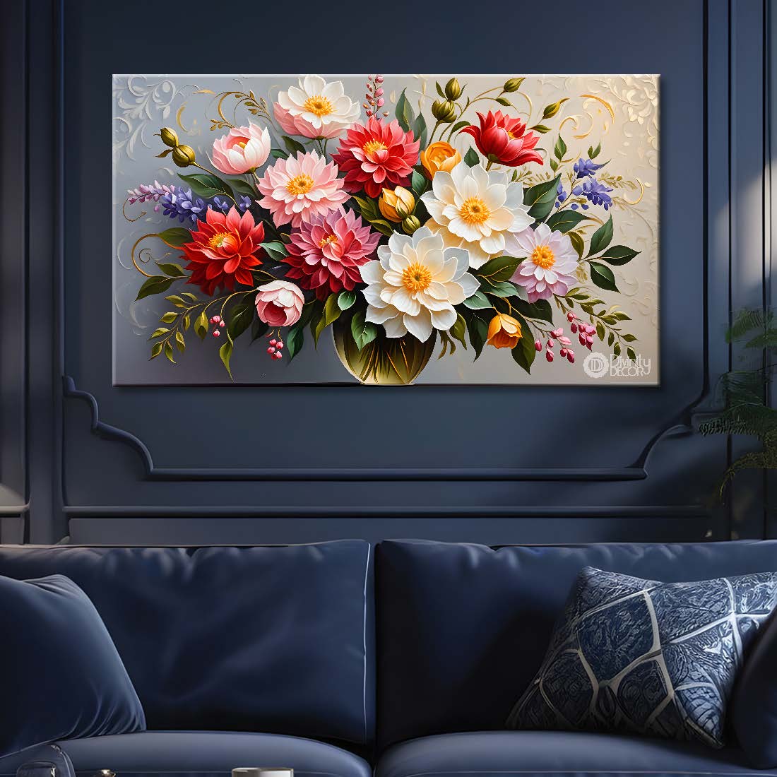 Colorful flowers in light background canvas painting- Flower-382