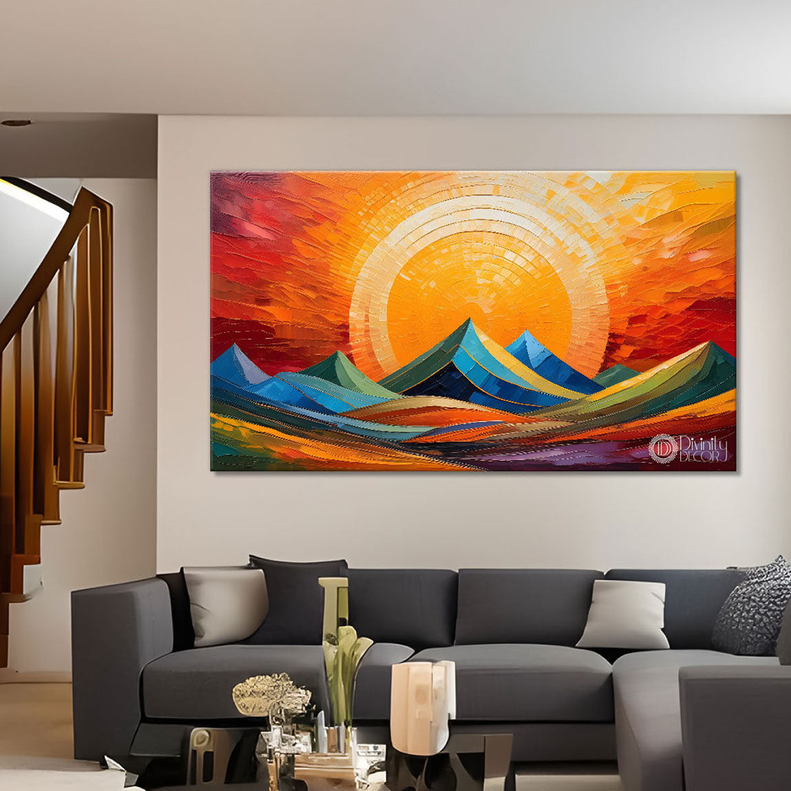 Sunset view textured modern art Canvas Painting - Design - Modern-L-383