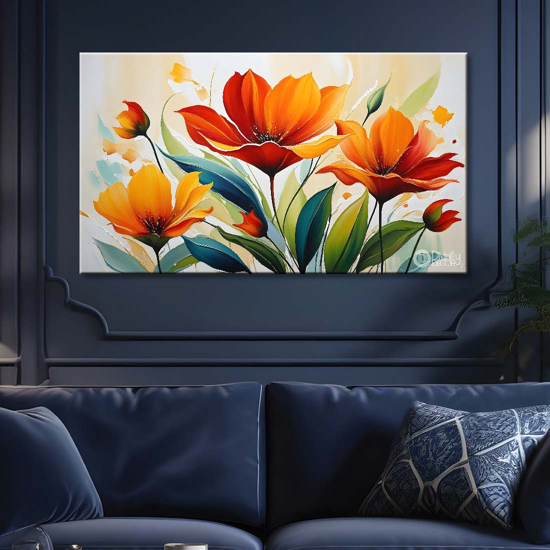 Orange flowers in light background canvas painting- Flower-383