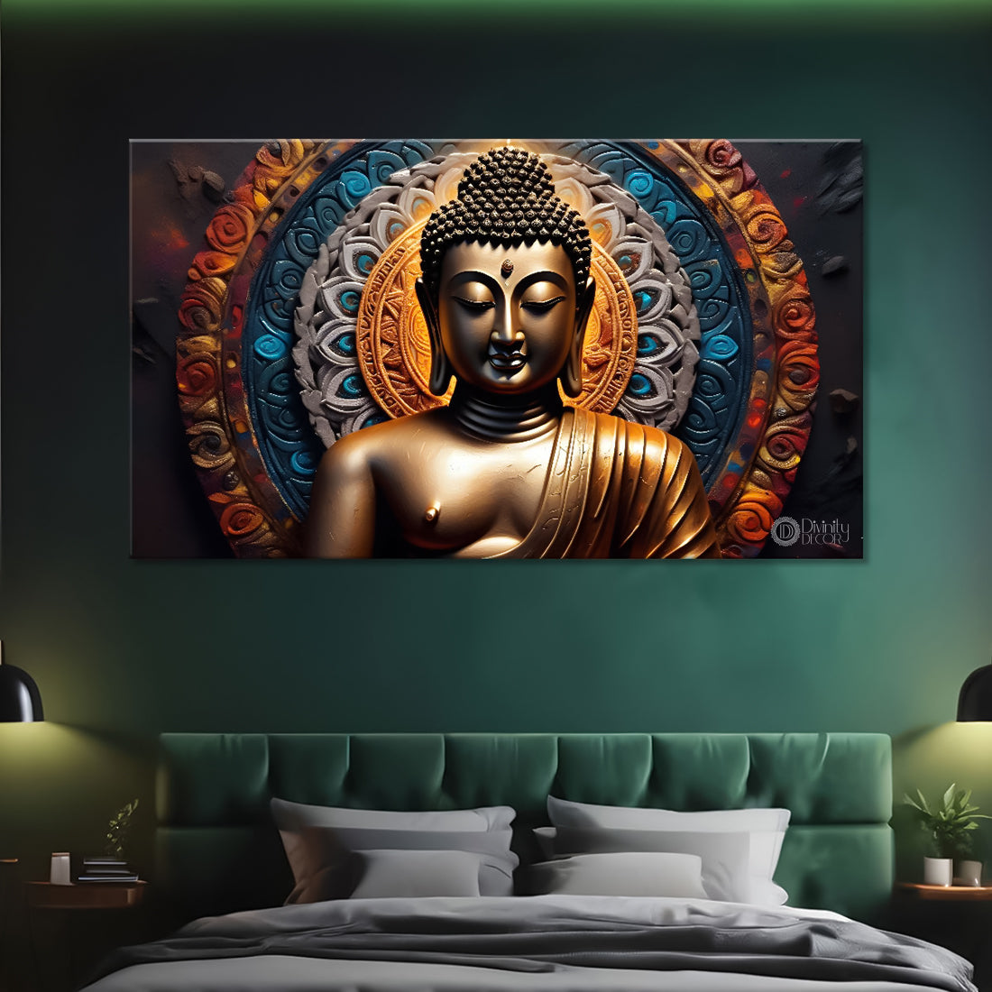 Golden buddha with dark textured background painting Canvas Wall Painting - Buddha-386