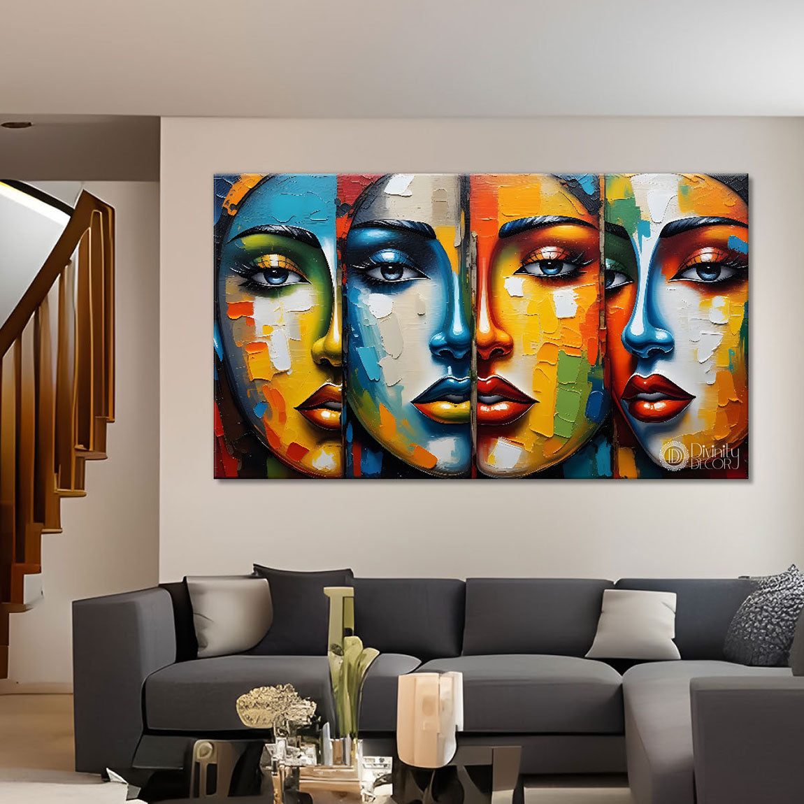 Beautiful women with colorful modern art Canvas Painting - Design - Modern-L-386