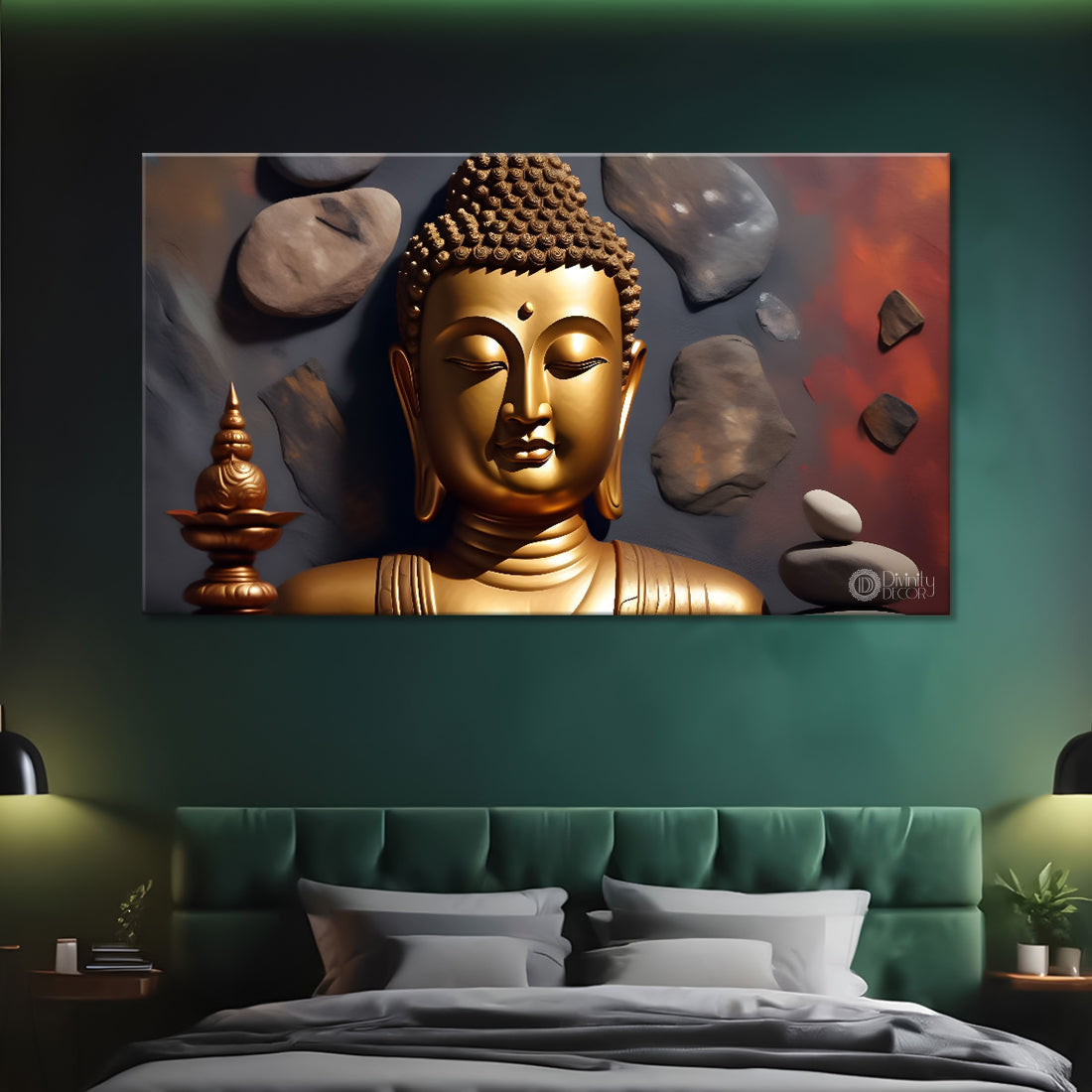 Golden buddha with stones textured background painting Canvas Wall Painting - Buddha-387