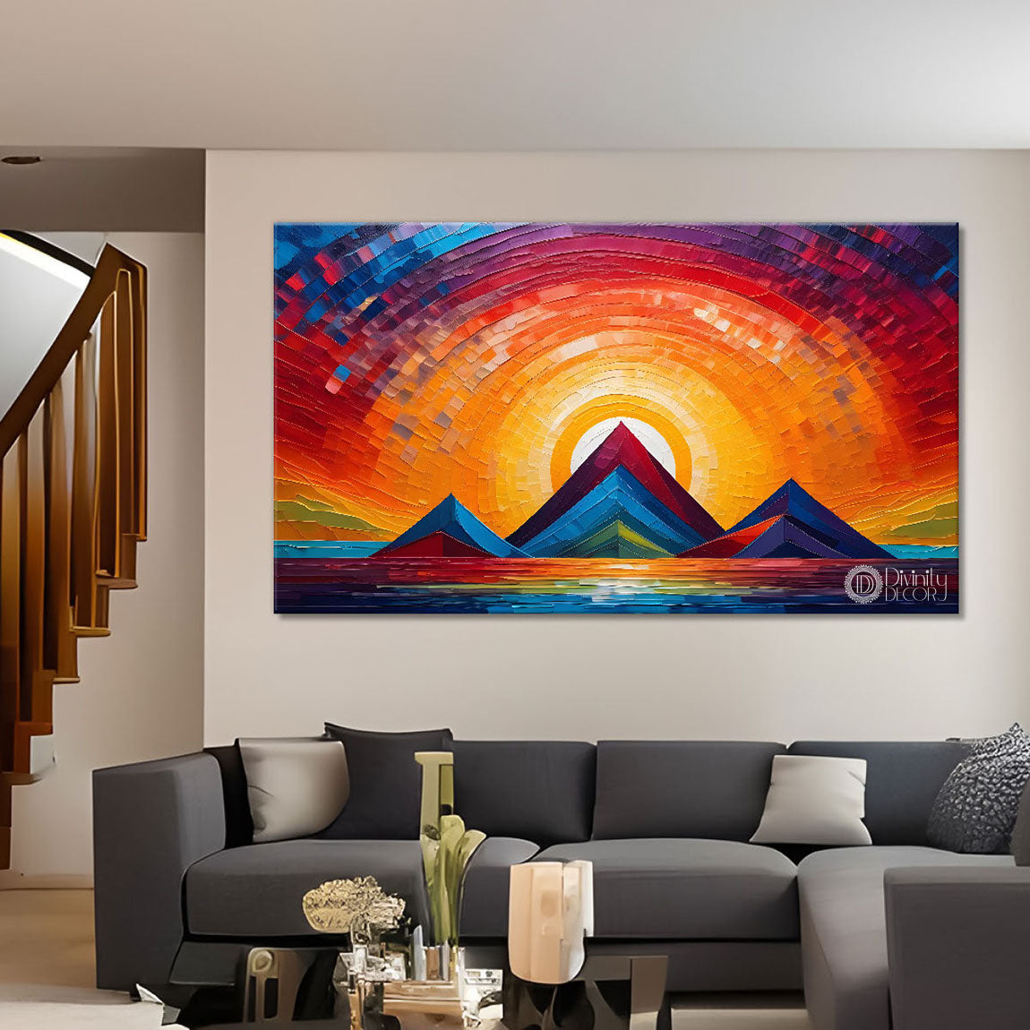 Sunset view textured modern art Canvas Painting - Design - Modern-L-387
