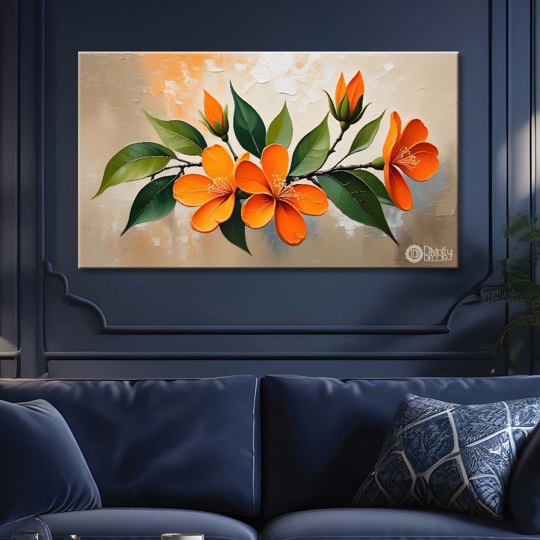 Orange flowers in light background canvas painting- Flower-387