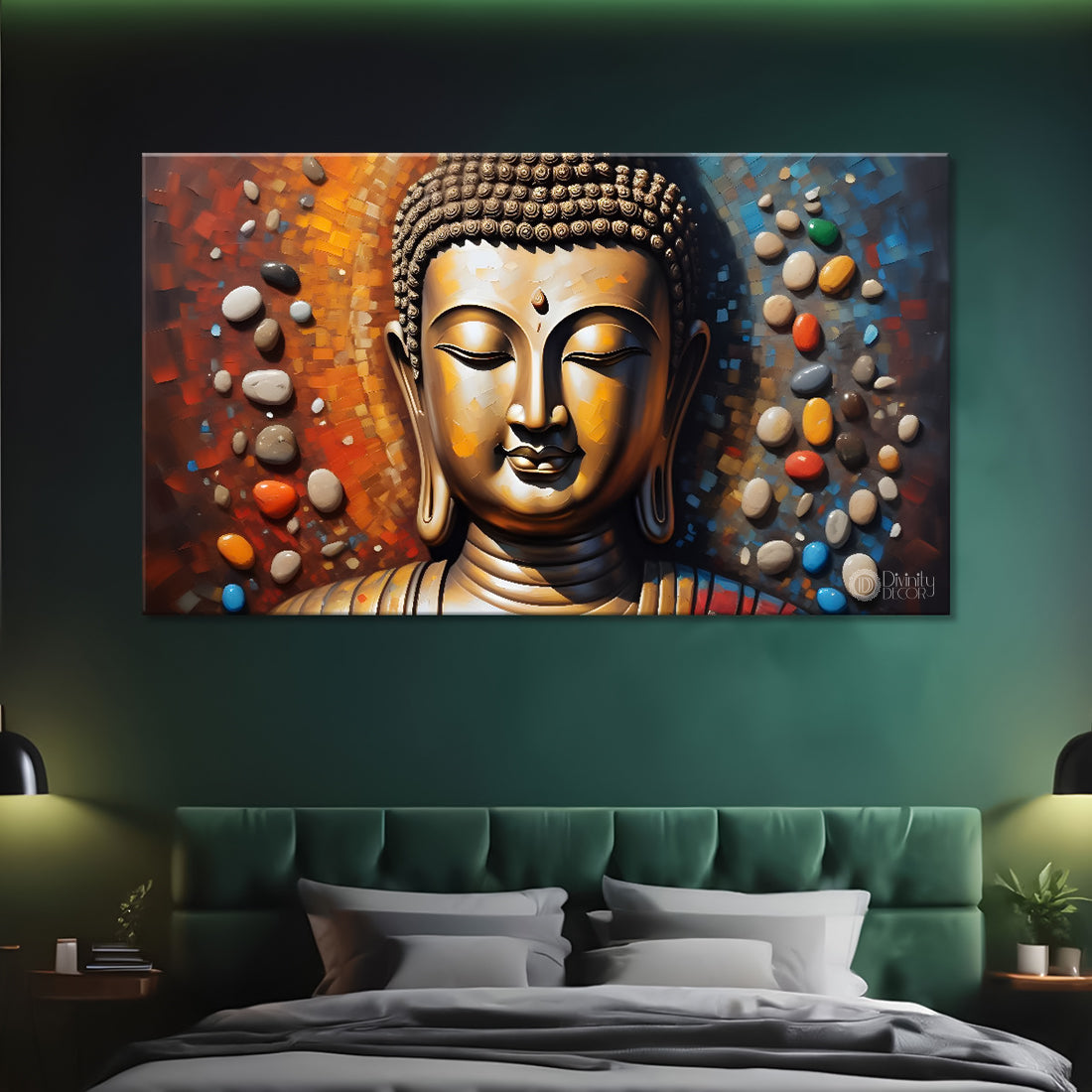 Golden buddha with colorful textured background painting Canvas Wall Painting - Buddha-389