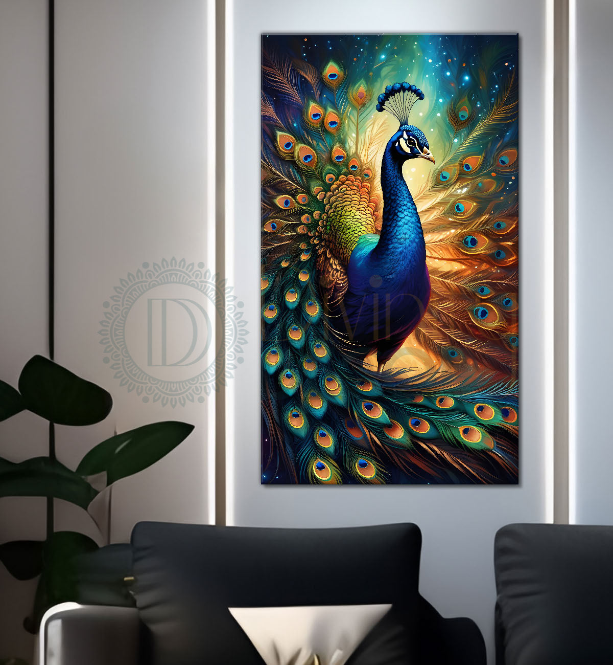 Peacock with blue background modern art painting   - Design - Peacock-V-38