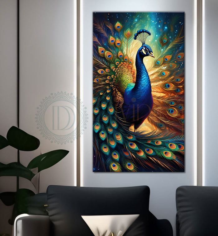 Peacock with blue background modern art painting   - Design - Peacock-V-38