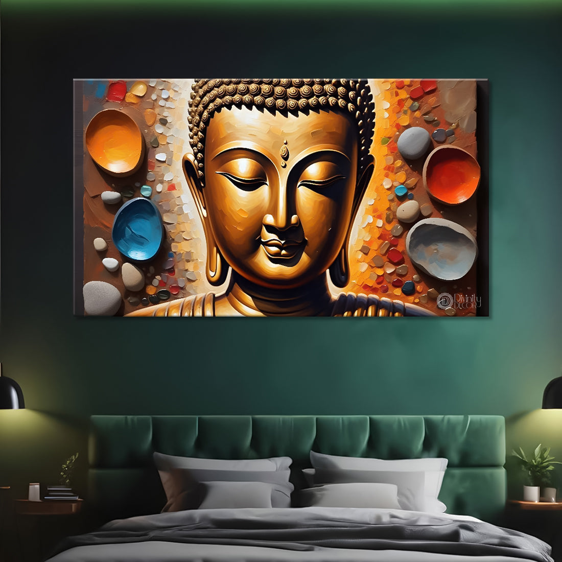 Golden buddha with colorful textured background painting Canvas Wall Painting - Buddha-390