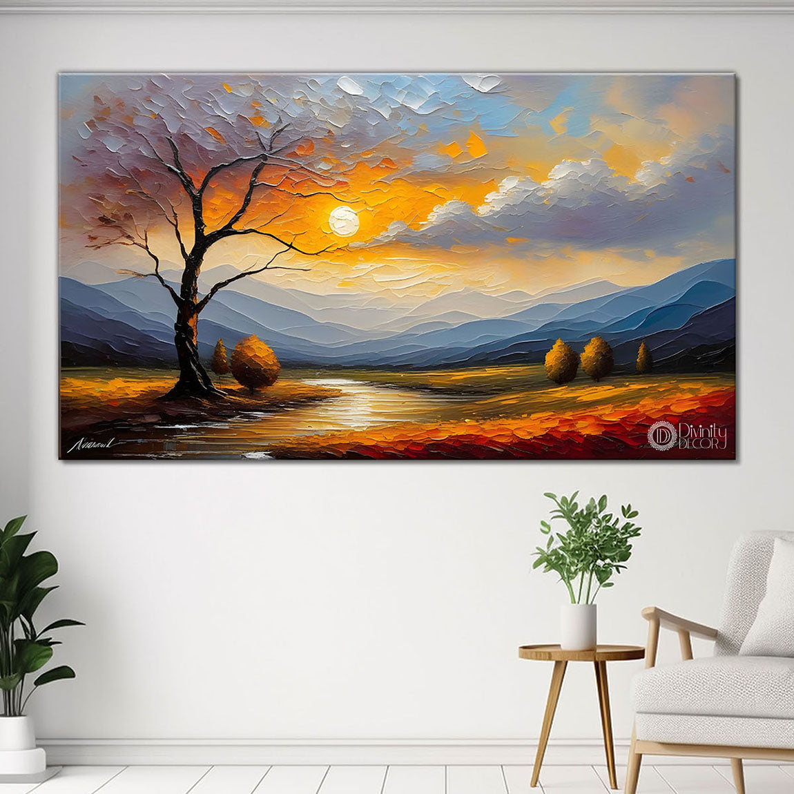 Tree with sunset painting Canvas Painting - Nature Art -390