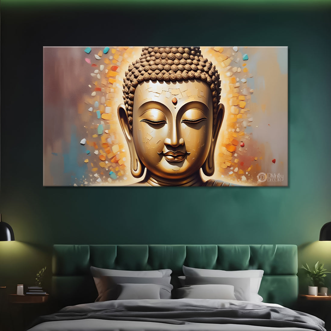 Golden buddha with colorful textured background painting Canvas Wall Painting - Buddha-391