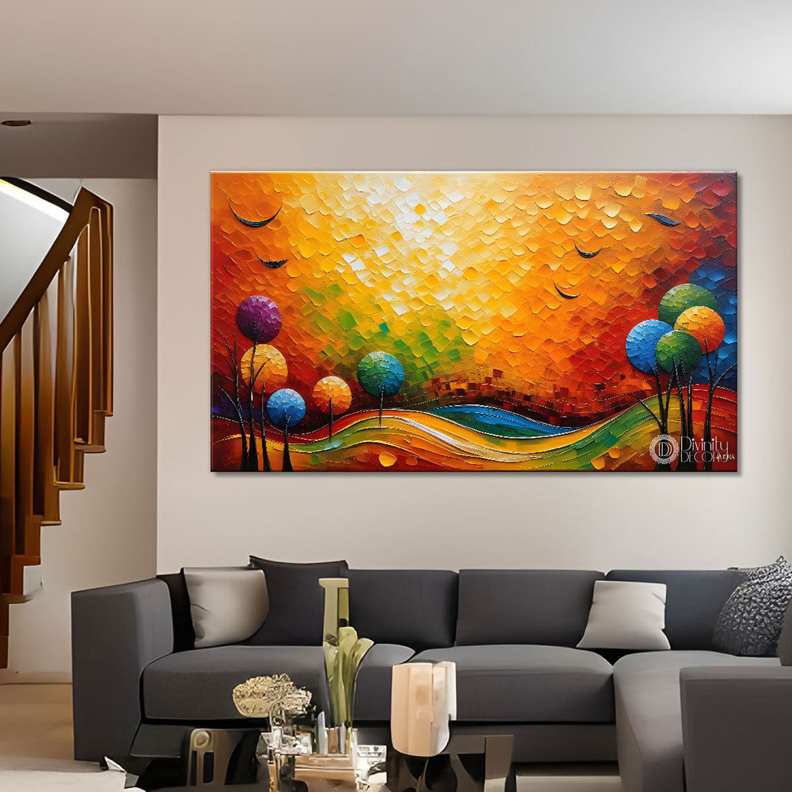 Sunset view textured modern art Canvas Painting - Design - Modern-L-391