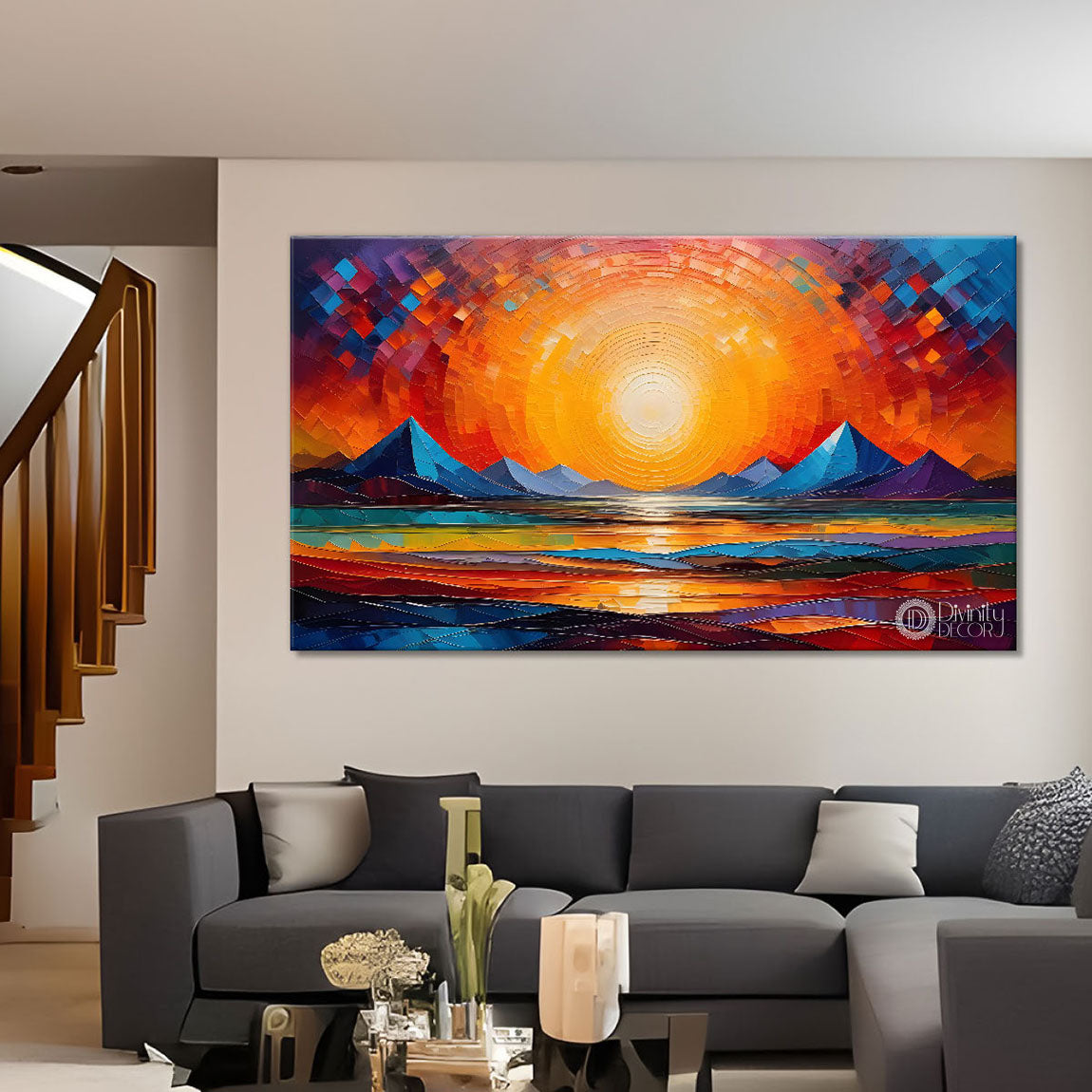 Sunset view textured modern art Canvas Painting - Design - Modern-L-392