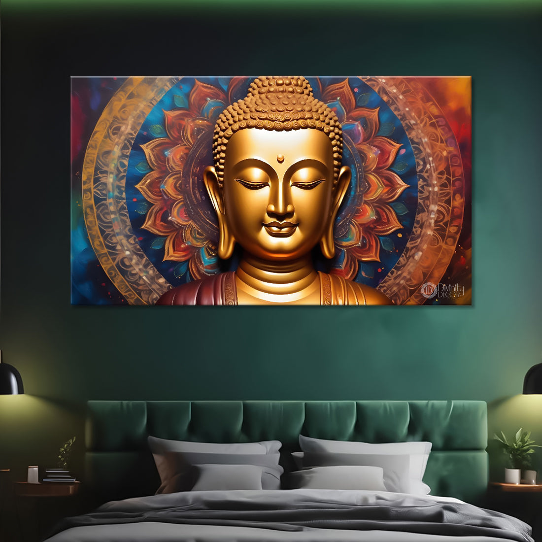 Golden buddha with colorful textured background painting Canvas Wall Painting - Buddha-394