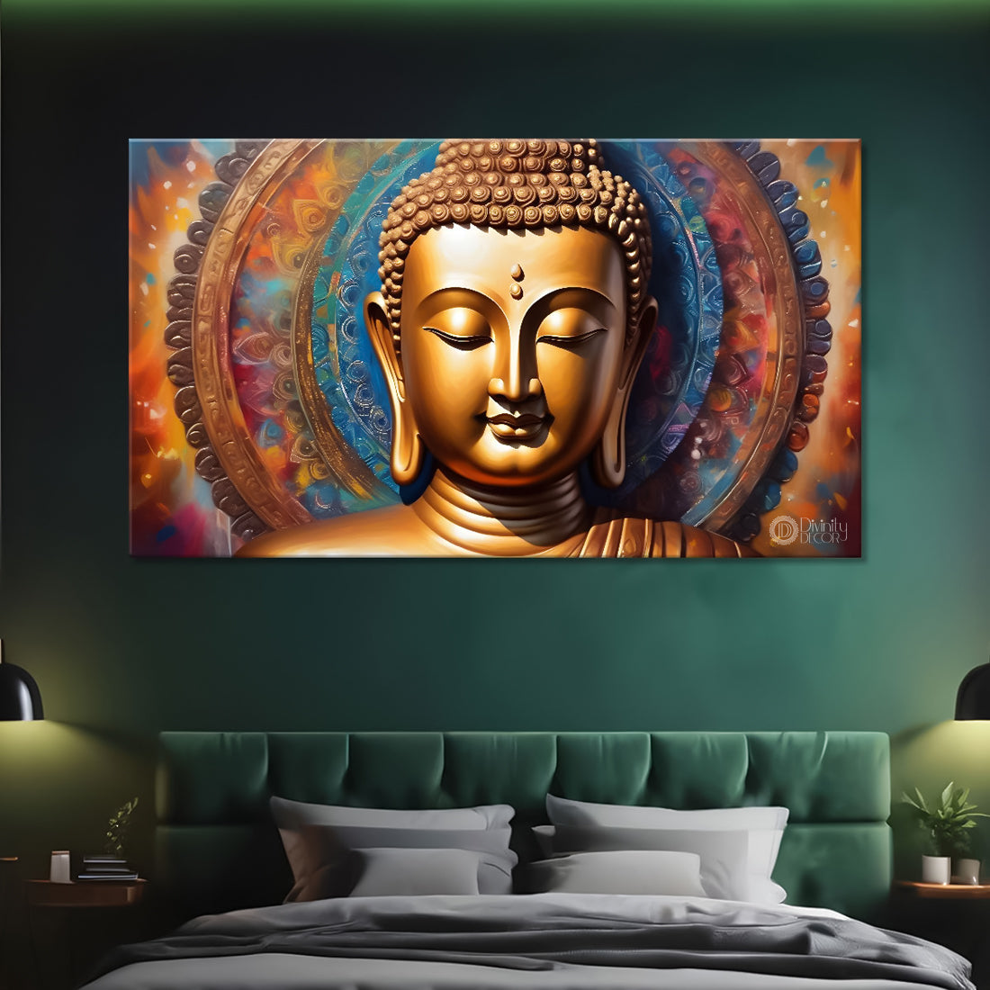 Golden buddha with colorful textured background painting Canvas Wall Painting - Buddha-395