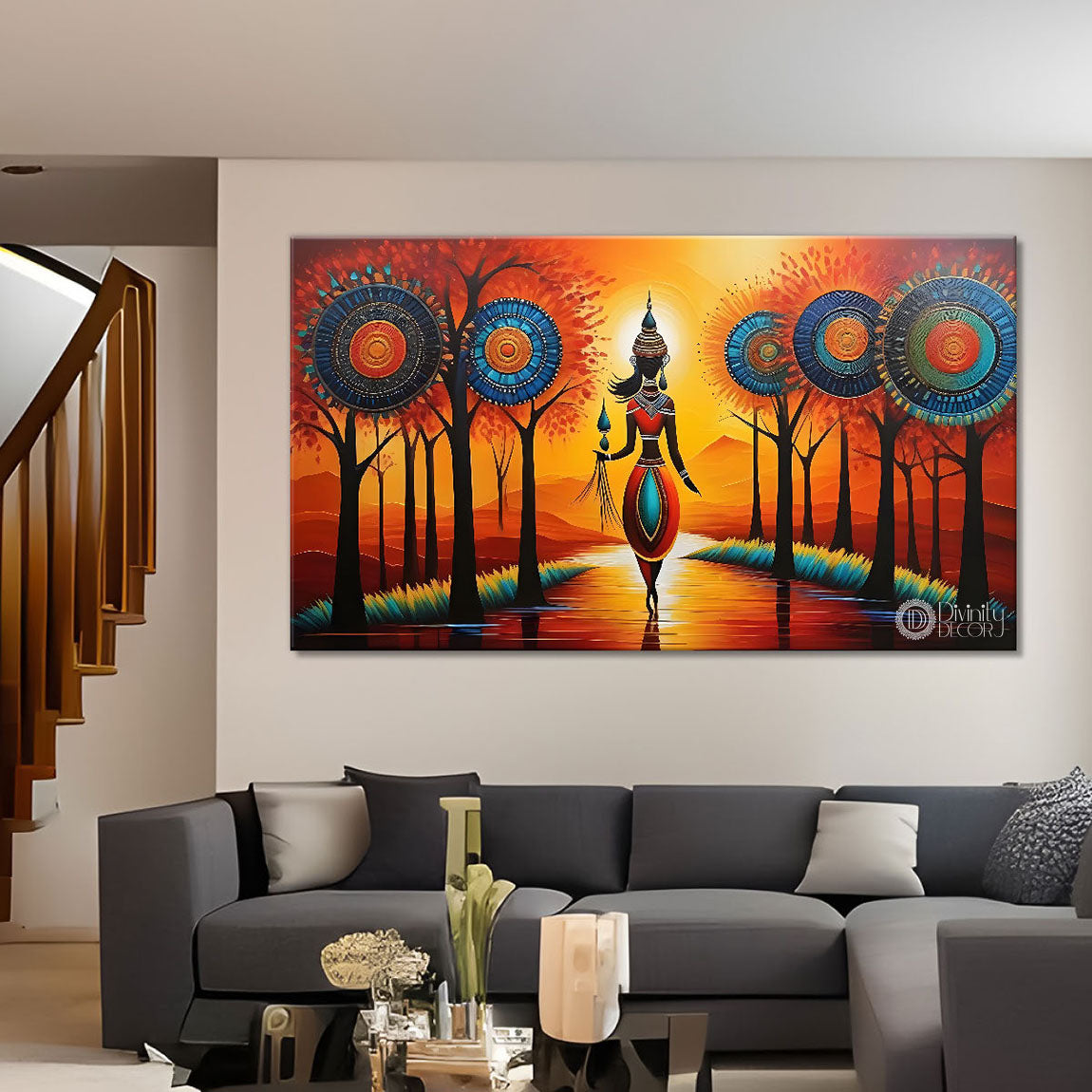 Beautiful woman with colorful background modern art Canvas Painting - Design - Modern-L-396