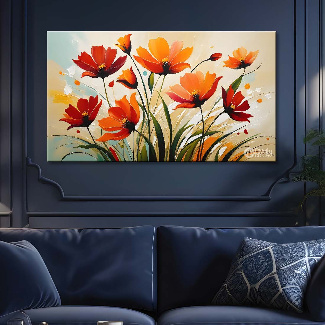 Orange flowers in light background canvas painting- Flower-398